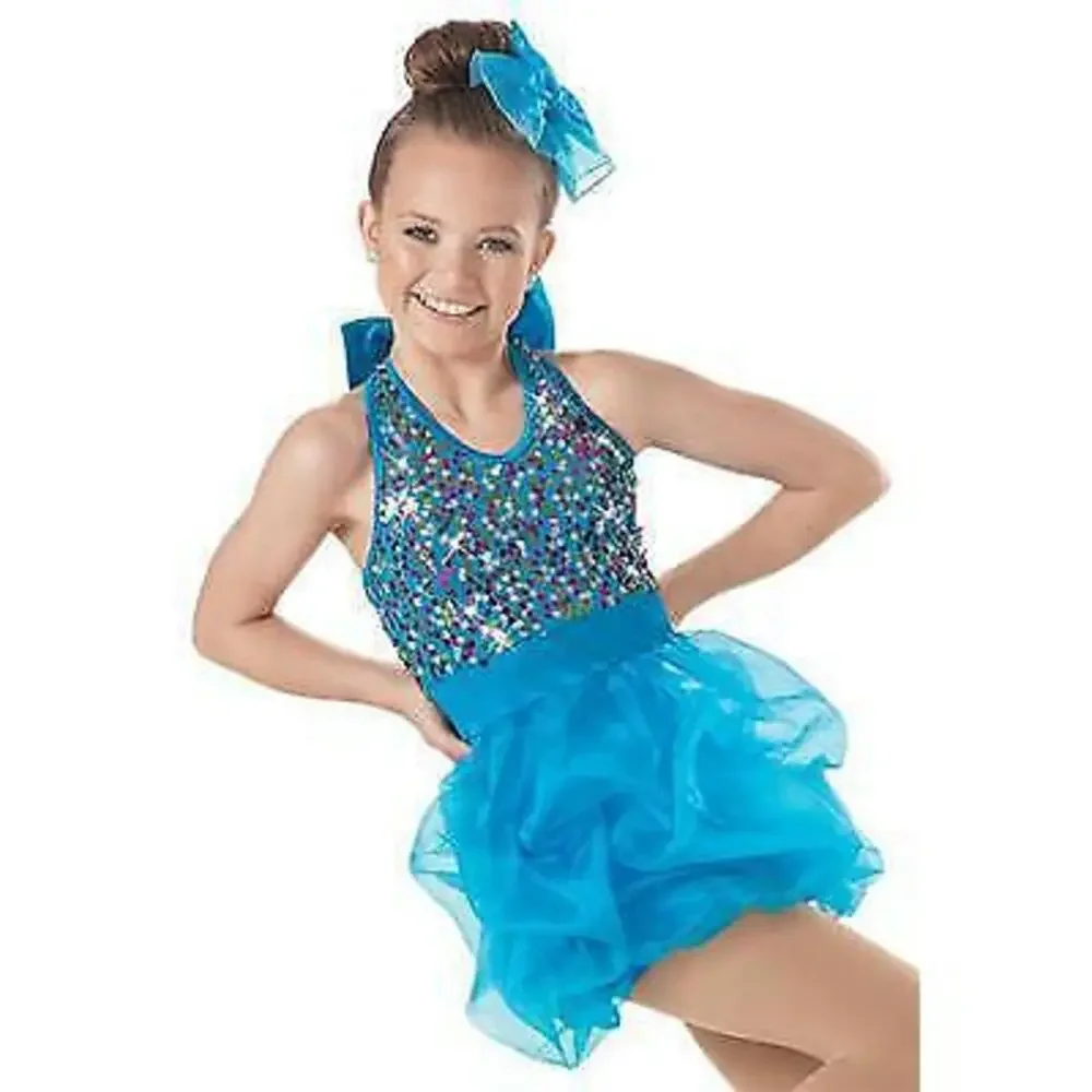 Pre-Owned Dance Costume Weissman 6944 Intermediate Child Turquoise Jazz Tap Seq